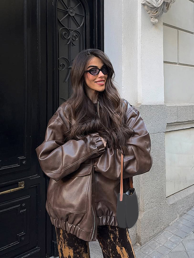 Damen Oversized Kunstlederjacke Amawinc