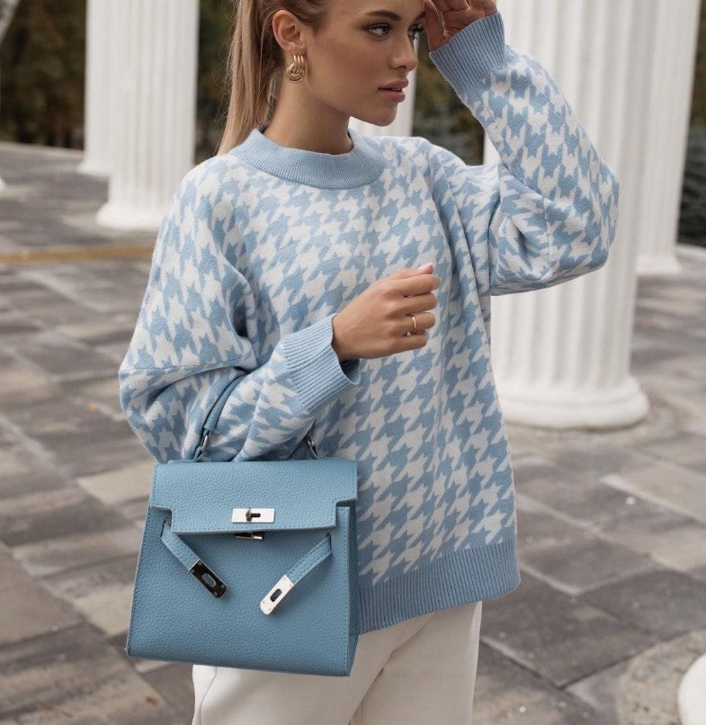 Damen Grobstrickpullover mit modernem Hahnentrittmuster und lässigem Schnitt Amawinc