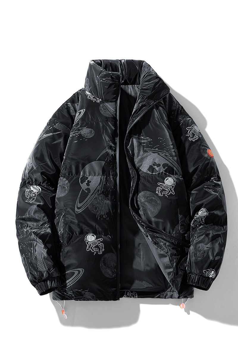 Damen futuristische Steppjacke mit astronautischen Mustern Amawinc