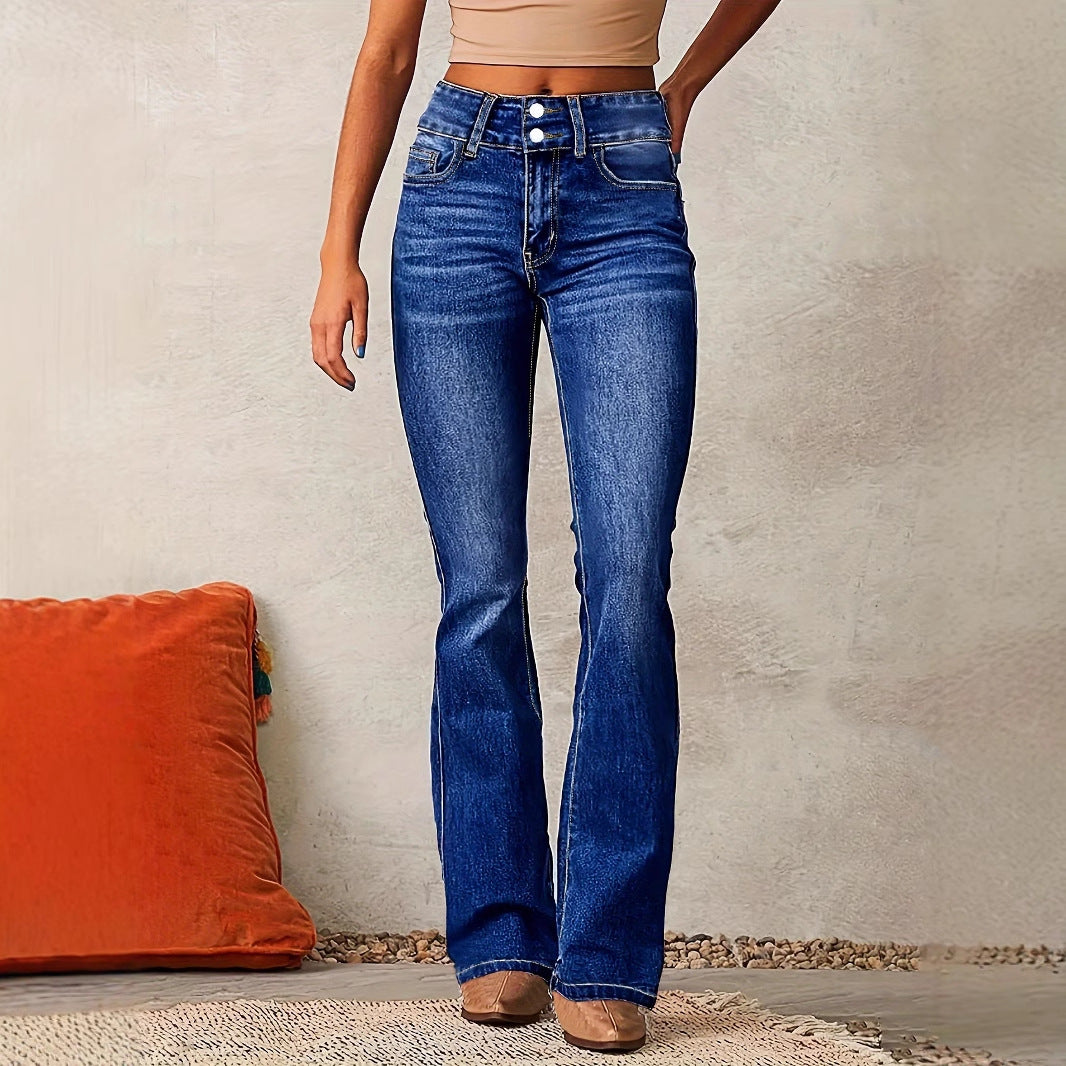 Jeans Femme Évasés Taille Haute Denim Stretch Longueur Totale Style Rétro Confortable