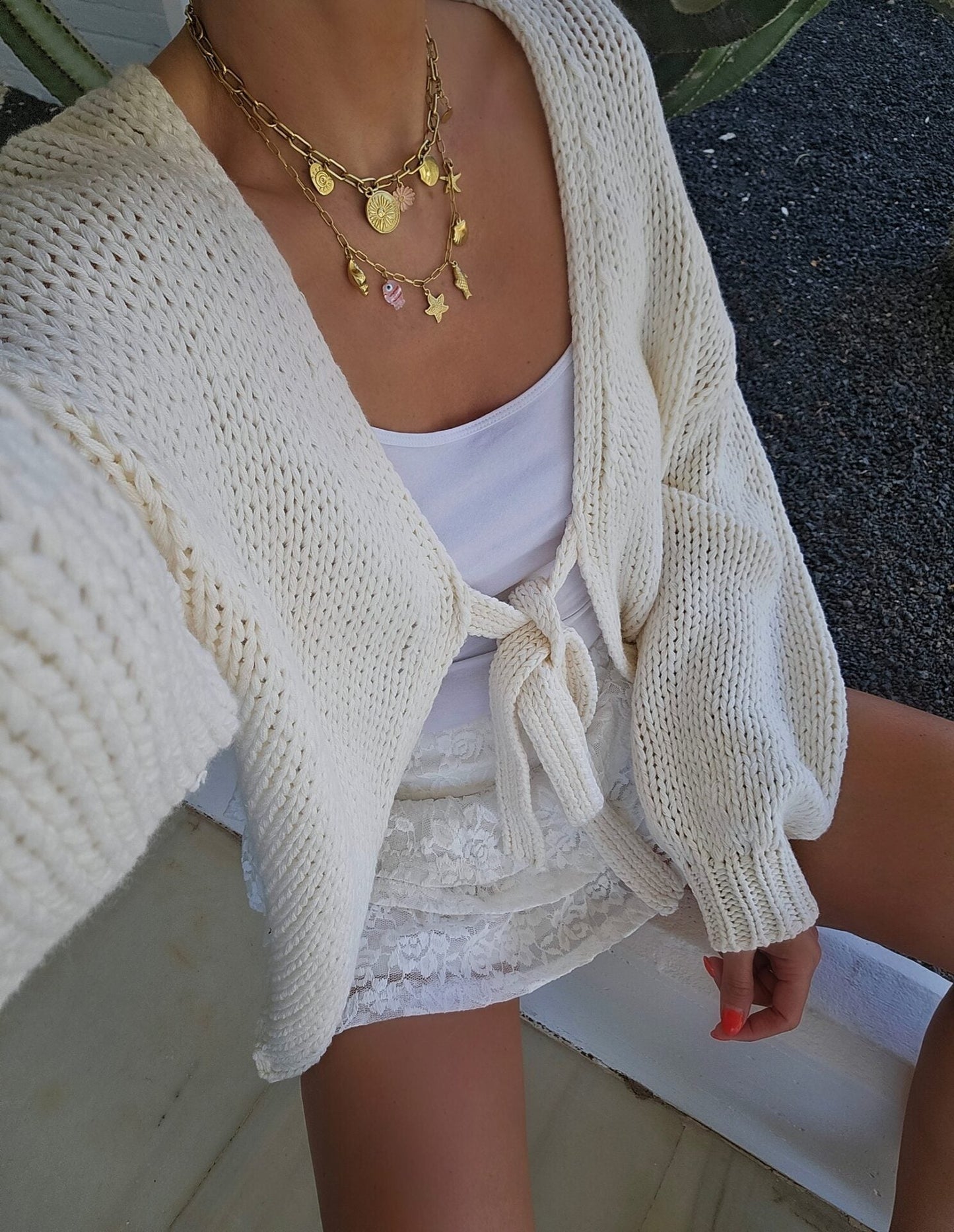 Damen lässige Strickjacke mit Bindeverschluss und weiten Ärmeln Amawinc