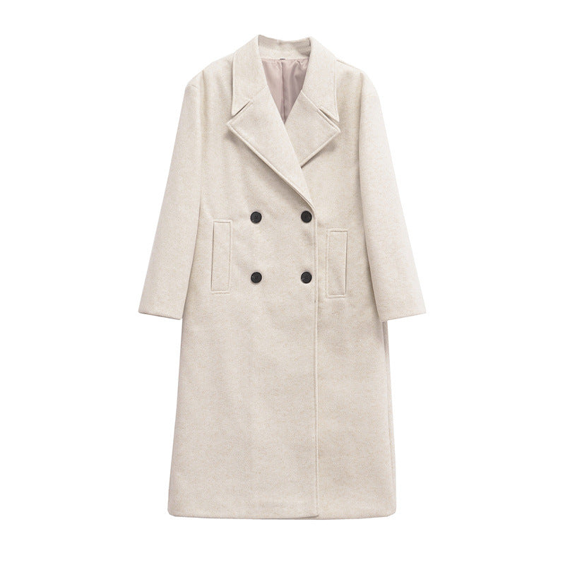 Damen Eleganter Übergrößen Doppelreiher-Wollmantel Amawinc