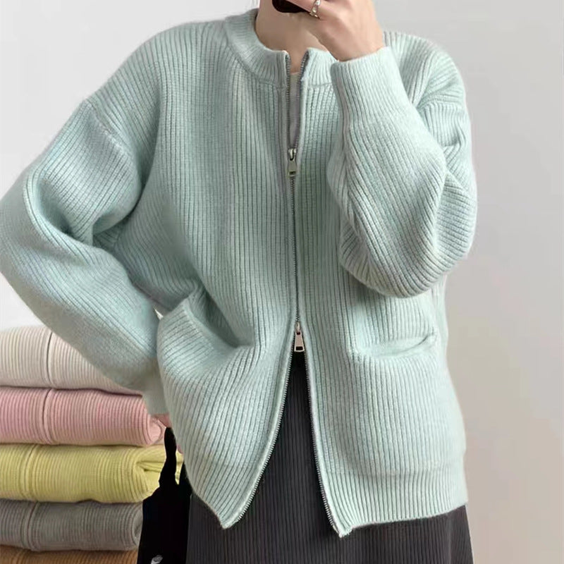 Damen Kuscheliger Strickcardigan mit Reißverschluss und gemütlicher Passform Amawinc
