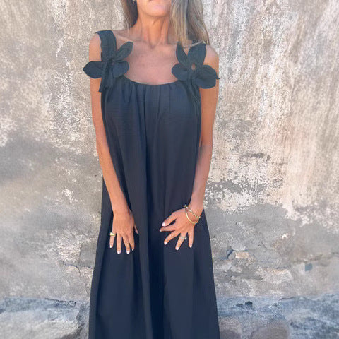 Amawinc Robe Maxi Décontractée Pour Femme Avec Détails Floraux À L'Épaule Pour Vacances Jours Chauds