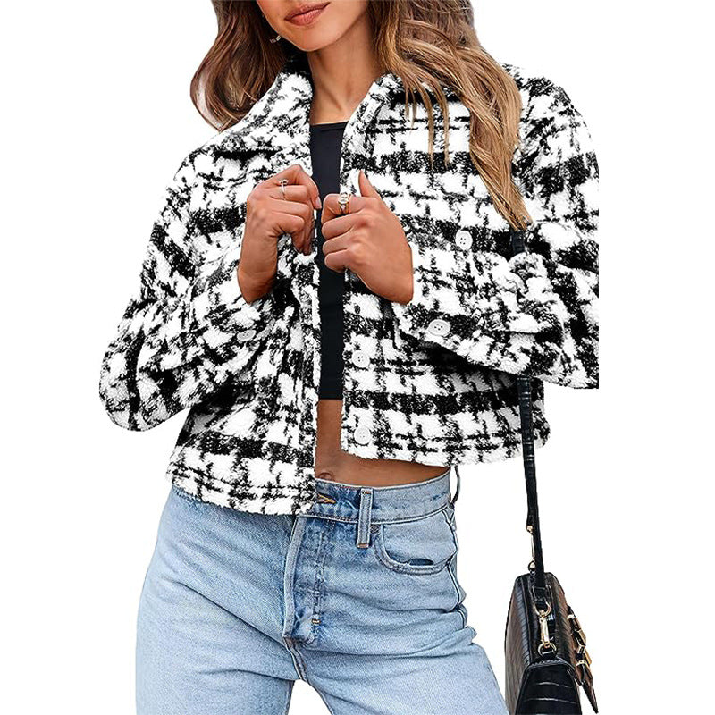 Damen Karierte Cropped Jacke Amawinc