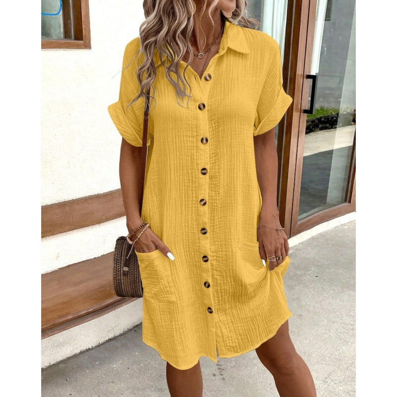 Baumwollkleid von Fudus: Leinenkleid mit V-Ausschnitt und Knöpfen