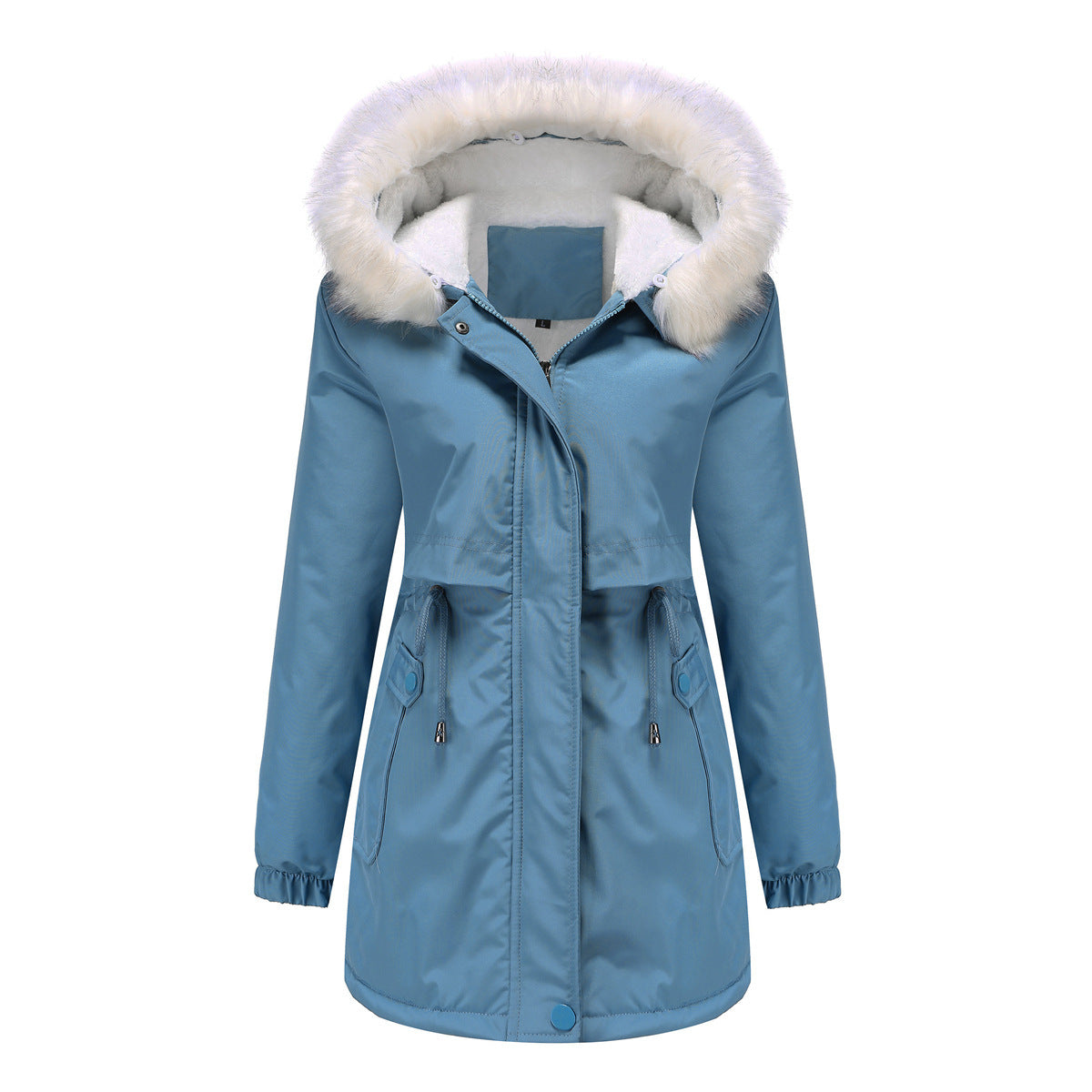 Damen modische Winterjacke mit abnehmbarem Fellkragen Amawinc