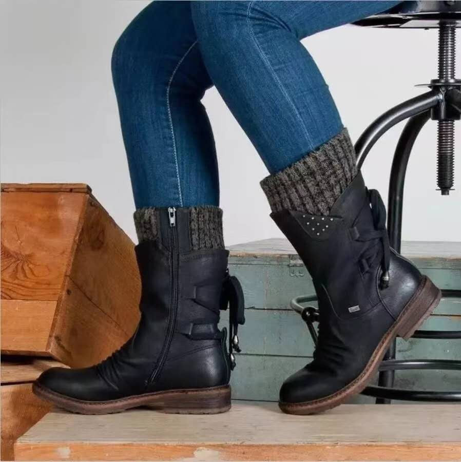 Damen modische Stiefeletten mit stylischen Details und praktischem Reißverschluss Amawinc