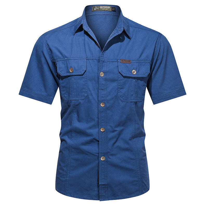 Chemise Pour Homme Coupe Décontractée Manches Courtes En Mélange De Coton À Fermeture À Boutons Avec Poches Poitrine