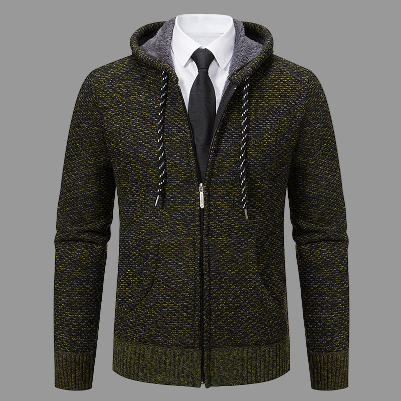 Amawinc Cardigan Homme À Capuche En Maille Mélangée Zip Complet Avec Poignets Côtelés Pour Style Smart Casual