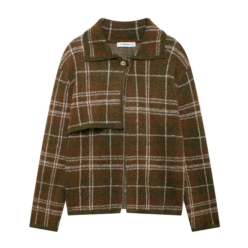 Damen Fließende Karojacke mit elegantem Stehkragen Amawinc