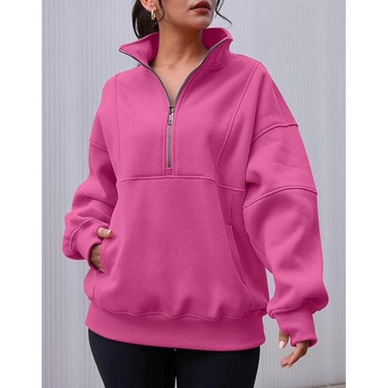 Damen Sweatshirt mit halbem Reißverschluss und oversized Schnitt Amawinc