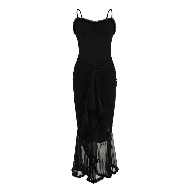 Fudus Trägerkleid:  Asymmetrisches Netzkleid mit Schlitz