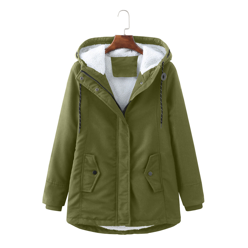 Damen warme Fleecegefütterte Parka-Jacke mit verstellbarem Taillenzug Amawinc