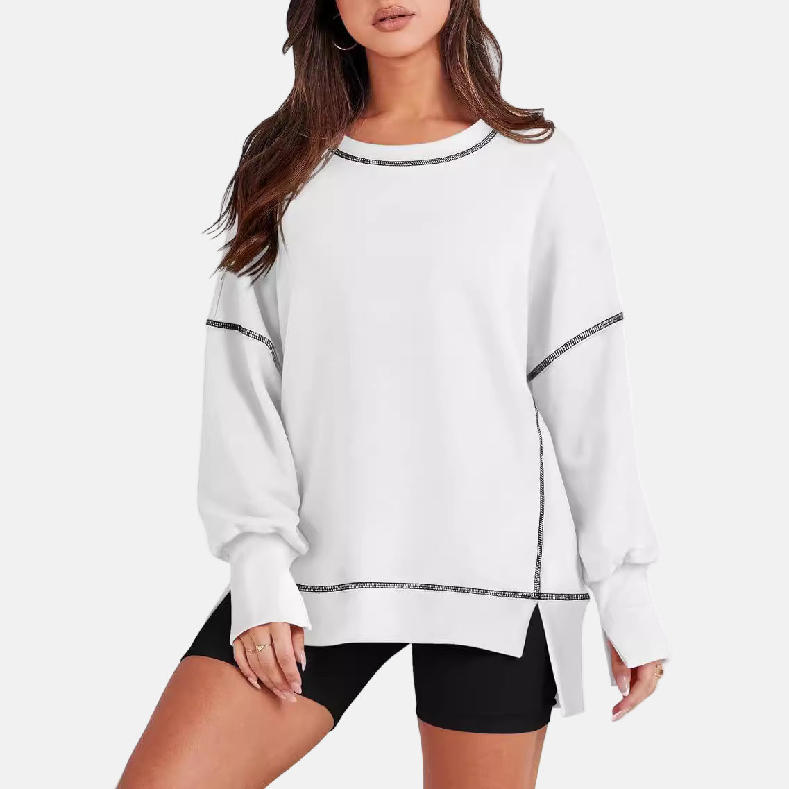 Sweatshirt Oversize Femme À Manches Longues Décontracté Pull Pour Quotidien Et Superposition