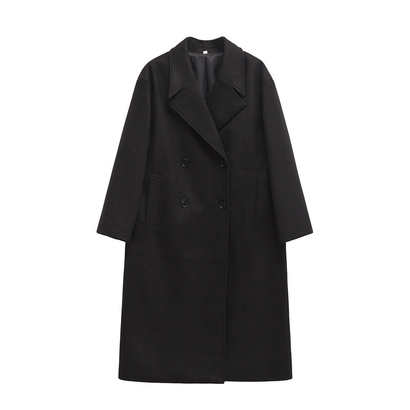 Damen Eleganter Übergrößen Doppelreiher-Wollmantel Amawinc