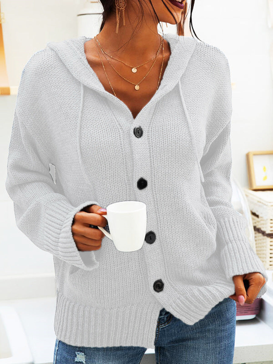 Damen Grober Strickcardigan mit Kapuze und praktischen Taschen Amawinc
