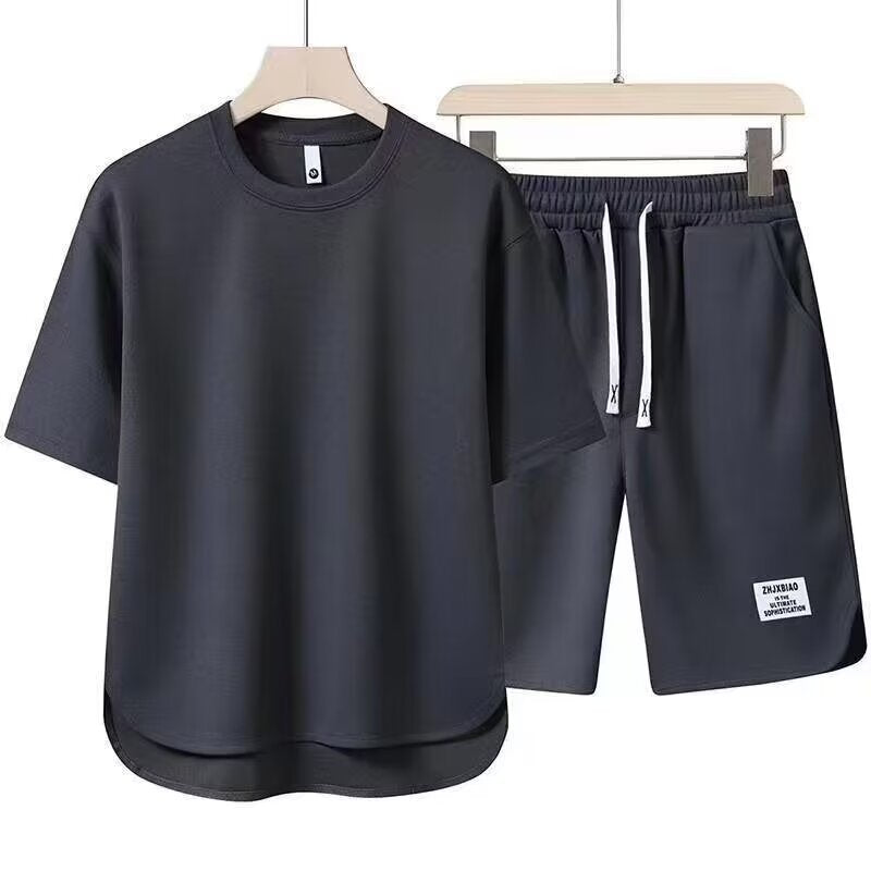 Ensemble Lounge Décontracté Pour Homme En Coton Avec T Shirt Manches Courtes Et Short Longueur Genou Pour L'Été