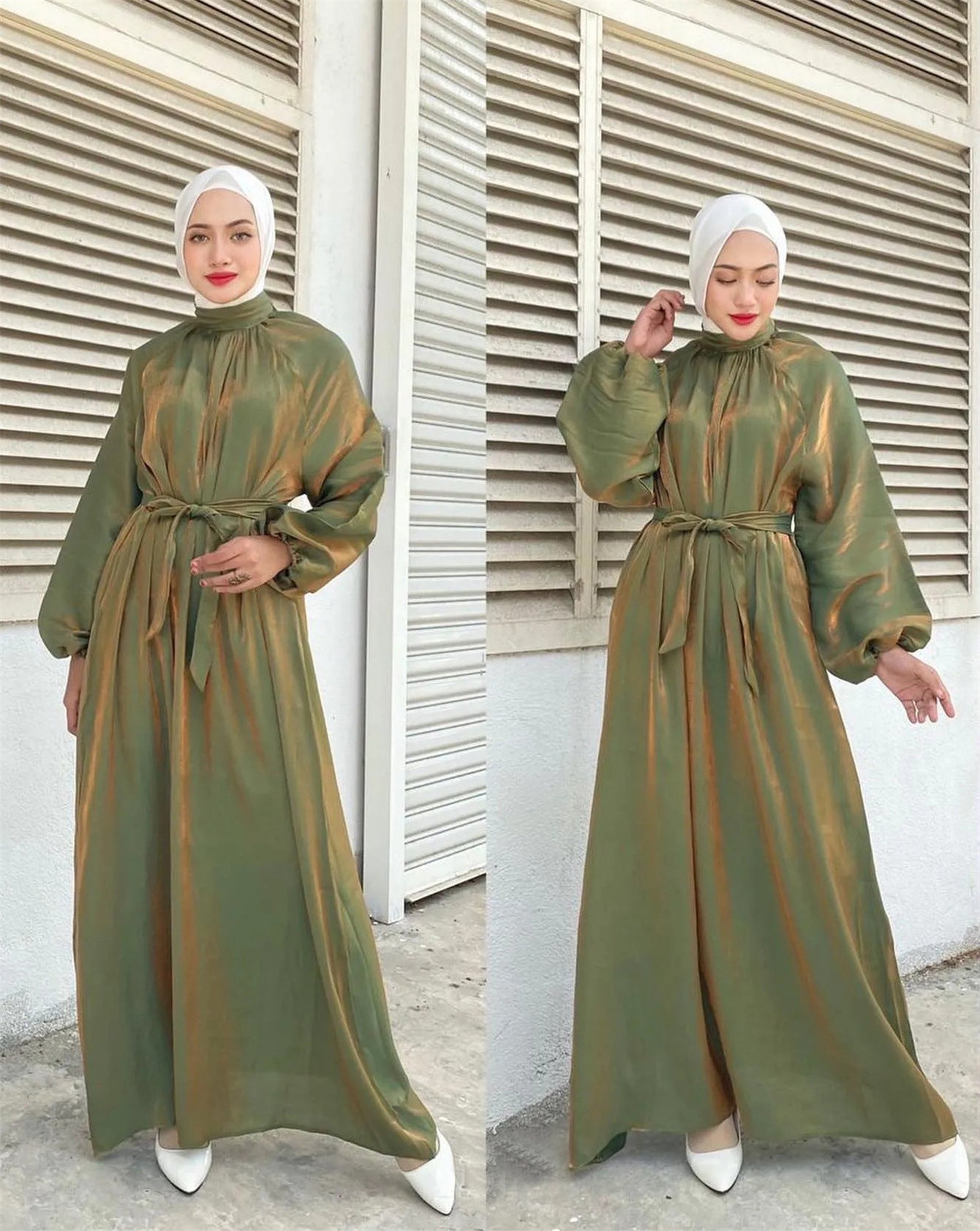 Damen Elegantes Langarmkleid mit Taillengürtel Amawinc