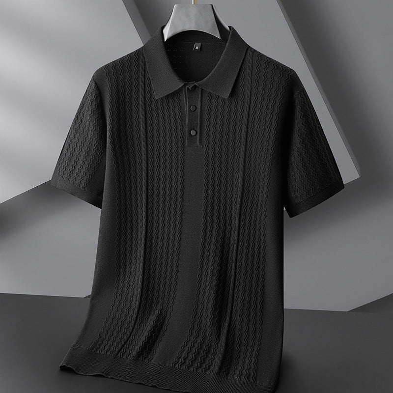 Polo Tricot Varrino Respirant En Coton Mélangé Avec Textures Ondulées Et Câbles Pour Un Style Décontracté Confortable