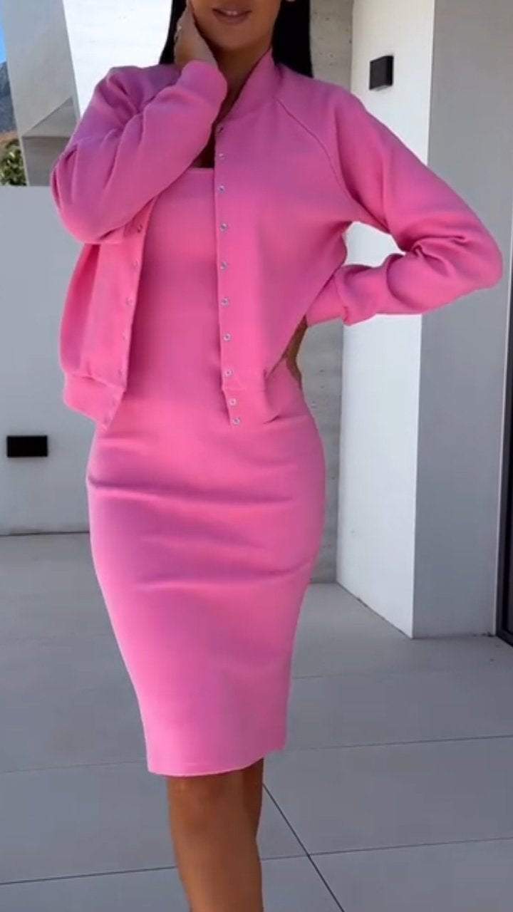 Damen modischer Sweatkleid und Jacke Set Amawinc