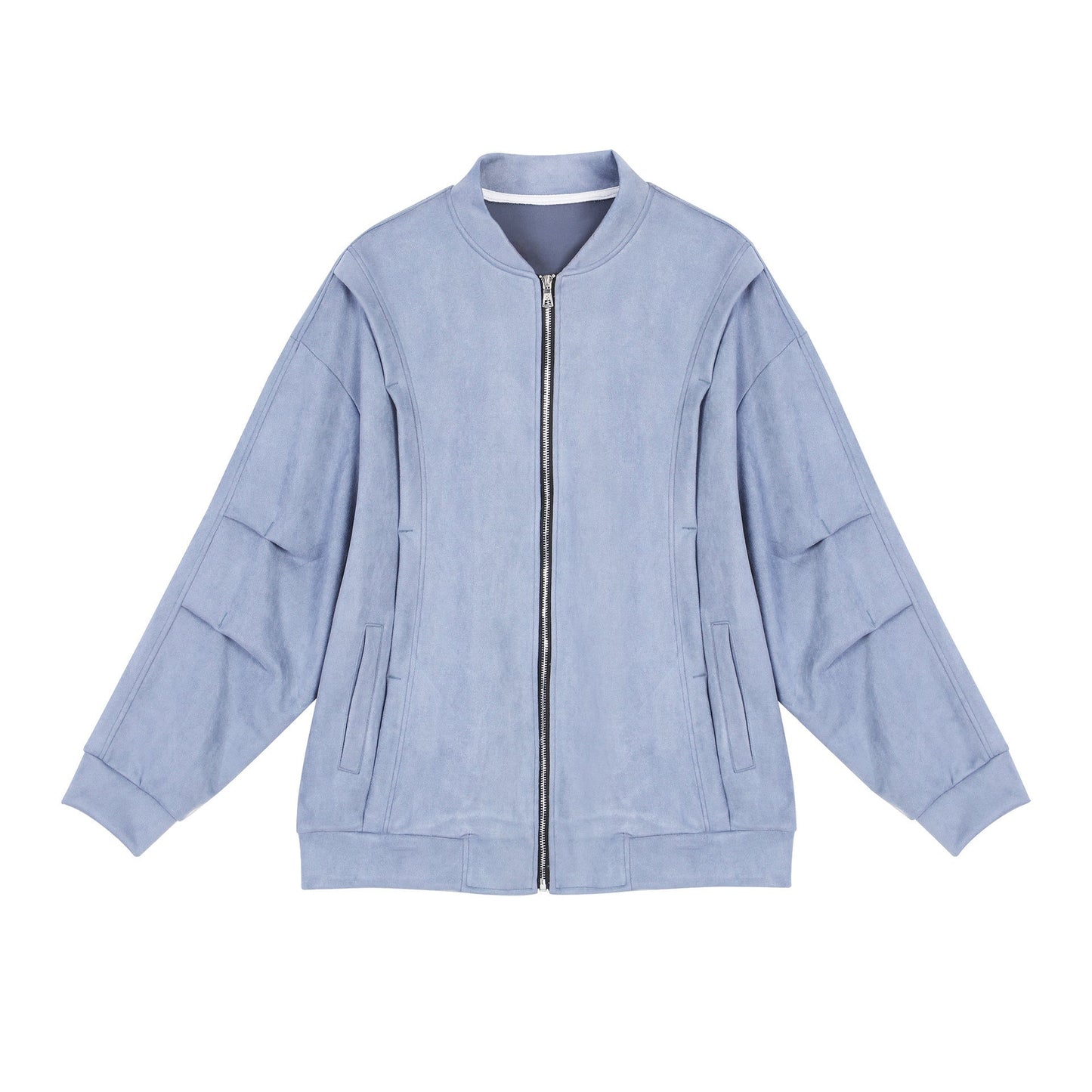 Damen stylische Oversize-Jacke aus weichem Kunstleder mit praktischen Taschen und durchgehendem Reißverschluss Amawinc