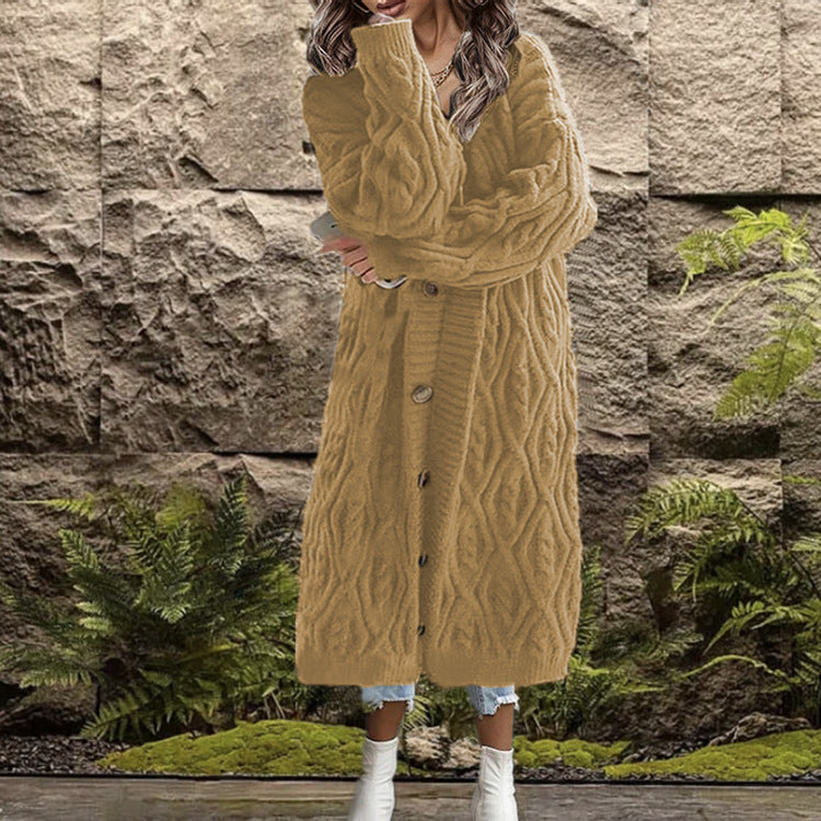 Damen Strickmantel mit kunstvollem Zopfmuster Amawinc