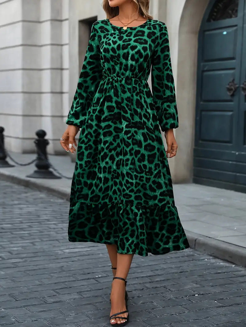 Damen Maxikleid mit tierischem Muster und fließendem Schnitt Amawinc