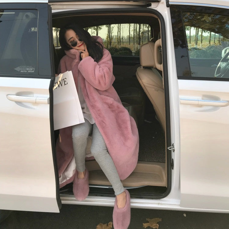 Damen Kuschelmantel mit Kapuze aus weichem Plüsch Amawinc