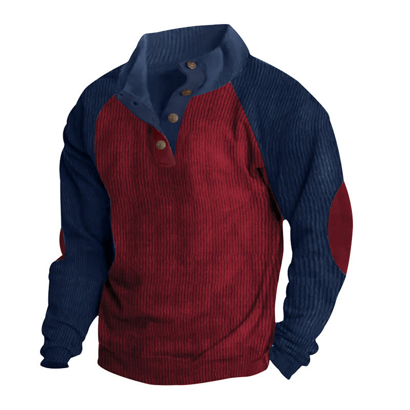 Sweatshirt Tricot Texturé Pour Homme Coupe Régulière Col Boutonné Manches Raglan Moderne