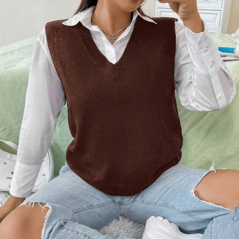 Damen Strickweste mit V-Ausschnitt und feinem Rippstrickmuster Amawinc