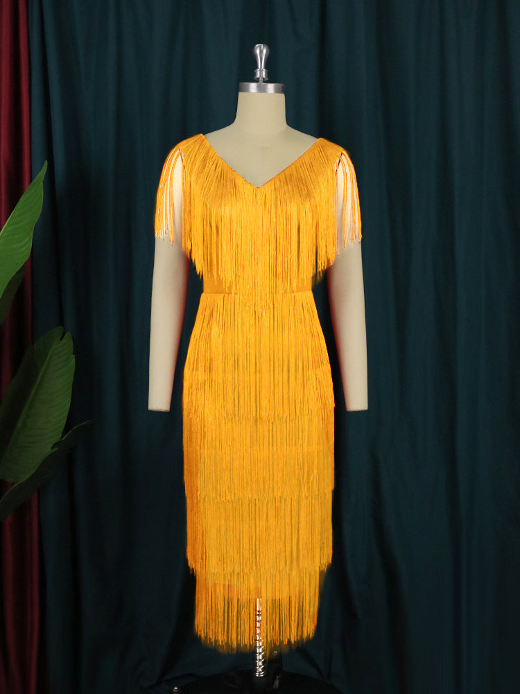 Damen Fransen Kleid Amawinc