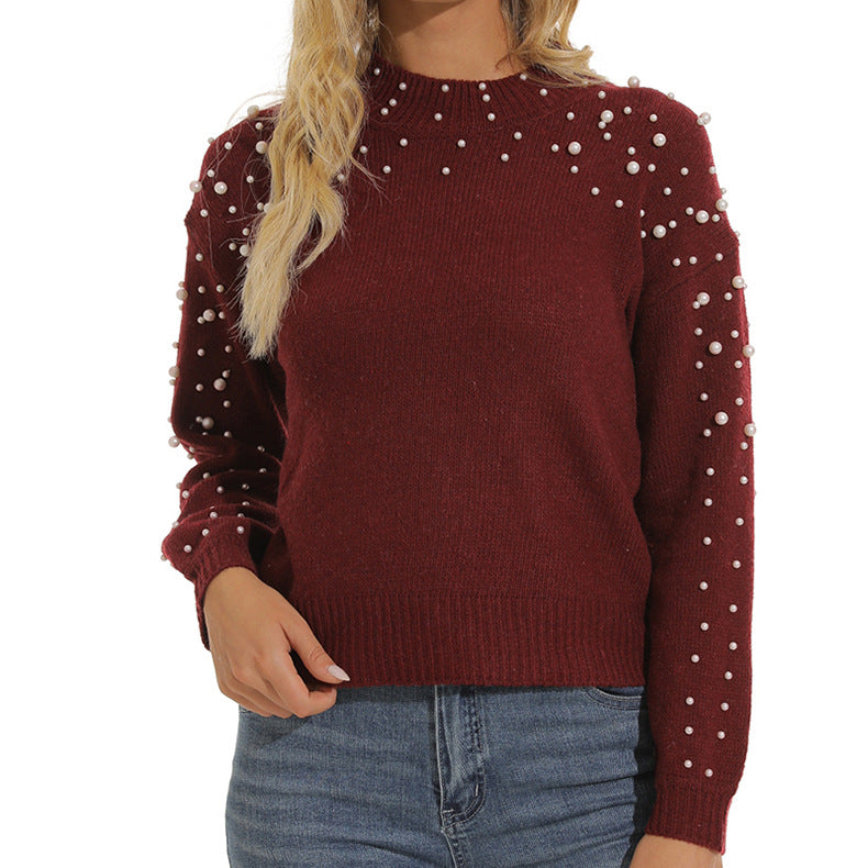 Damen Pullover mit dekorativen Perlendetails und leichter Struktur Amawinc