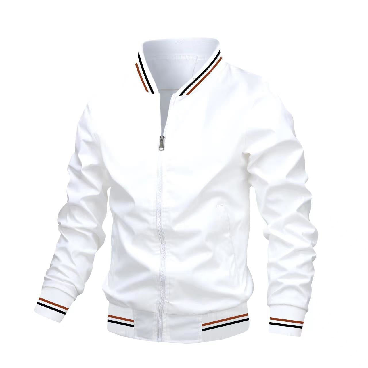 Veste Homme Décontractée Coupe Slim Col Debout Fermeture Éclair Devant Poignets Côtelés Style Bomber Léger