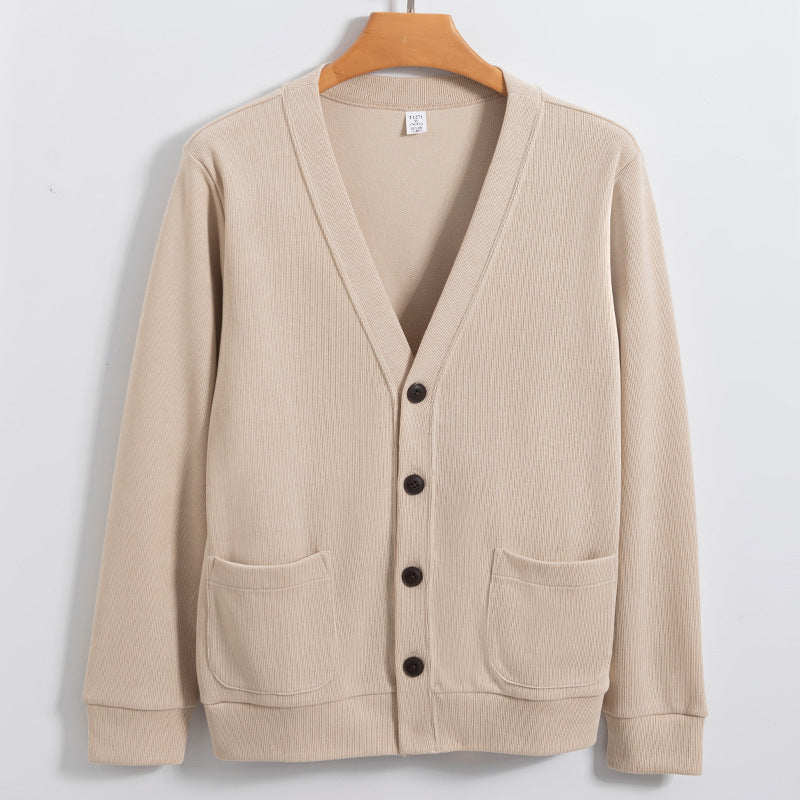 Amawinc Cardigan Homme En Coton Maille Décontracté Col V Boutons Poches Pull Polyvalent Élégant