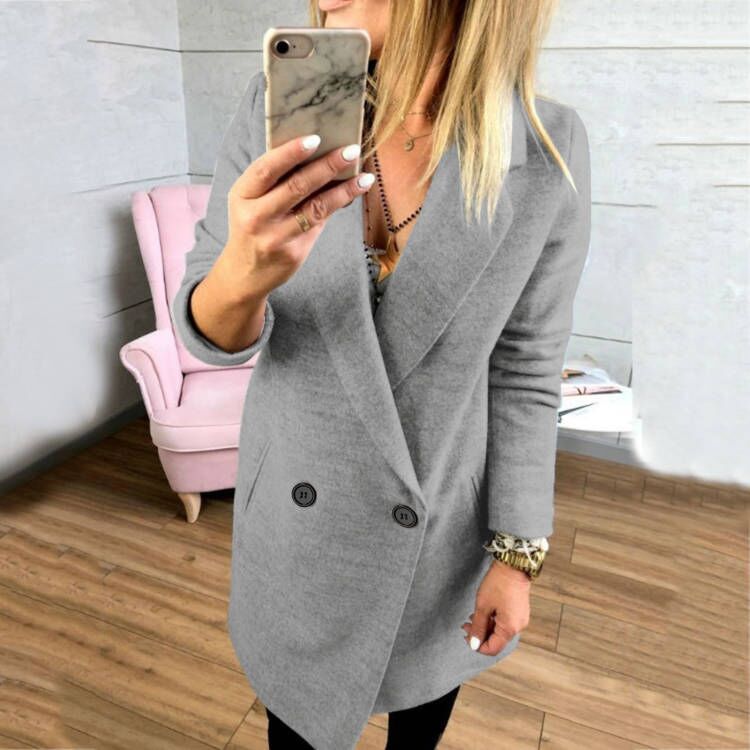 Damen Überlanger, taillierter Mantel mit elegantem Revers und praktischen Taschen Amawinc