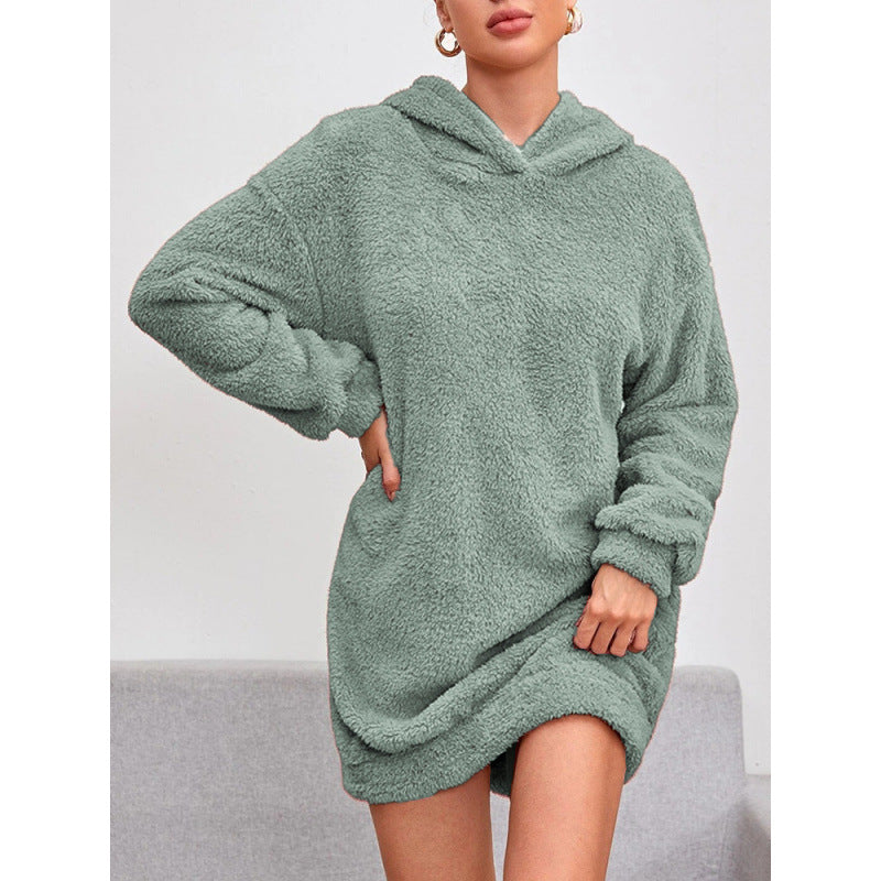 Damen Kuscheliger Oversize-Hoodiekleid aus weichem Fleece Amawinc