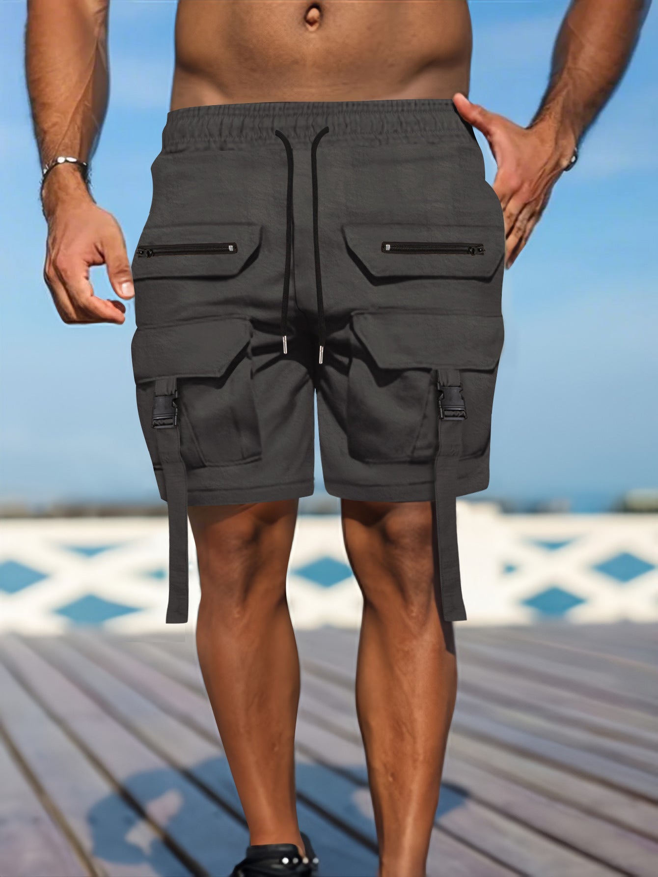 Shorts Utilitaires Homme Coupe Regular Mélange Coton à Poches Multiples Style Cargo Outdoor