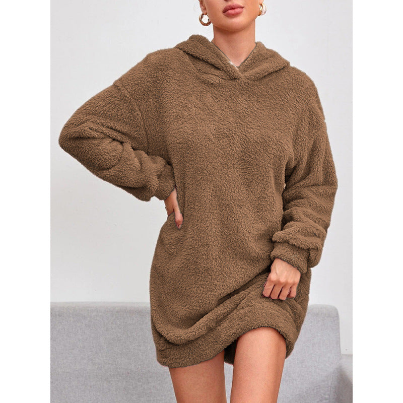Damen Kuscheliger Oversize-Hoodiekleid aus weichem Fleece Amawinc