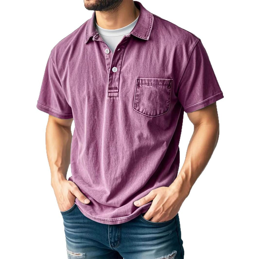 Polo Homme Vert Amawinc Poche Poitrine Respirant Manches Courtes Coupe Décontractée Été Casual