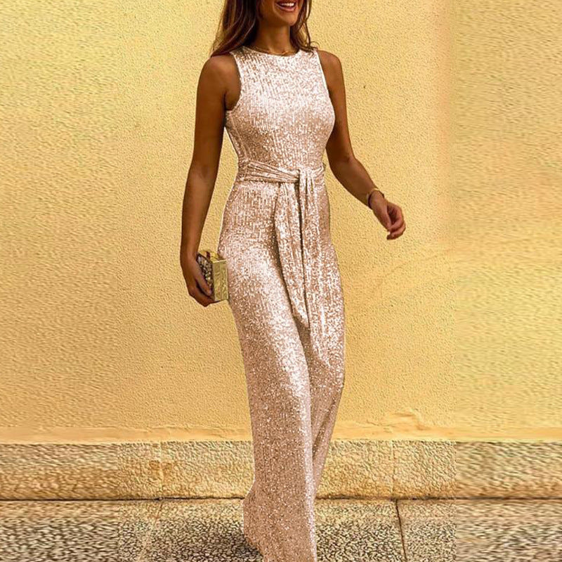 Damen Glitzerndes Abendkleid mit elegantem Taillengürtel Amawinc