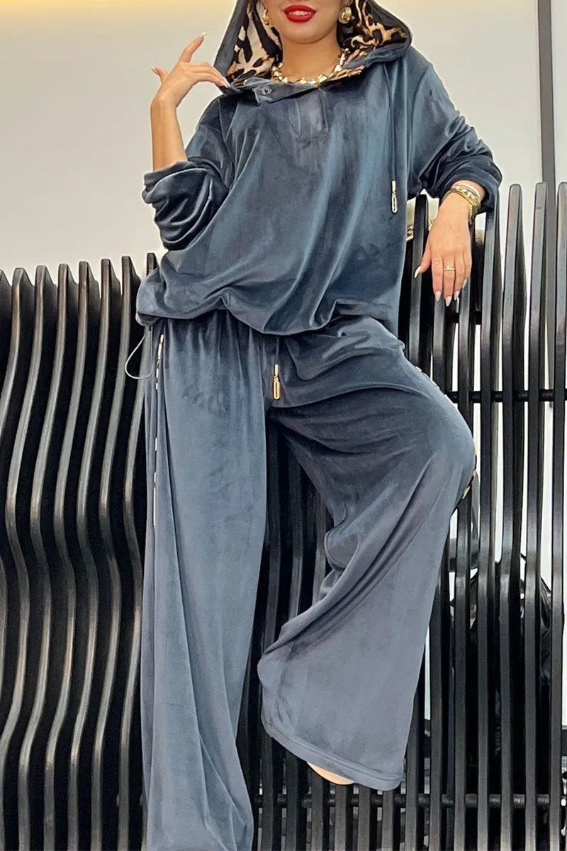 Damen Sportliches Loungewear-Set aus weichem Velours mit Kapuze Amawinc