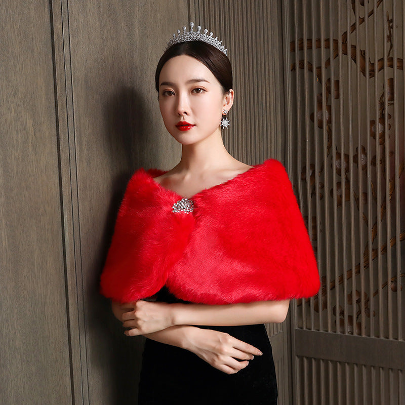 Damen eleganter und luxuriöser Umhang aus Kunstpelz Amawinc