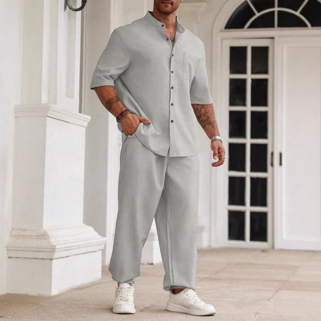 Ensemble Homme 2 Pièces Chemise Manches Courtes Et Pantalon Coton Lin Coupe Décontractée Nordic Flair