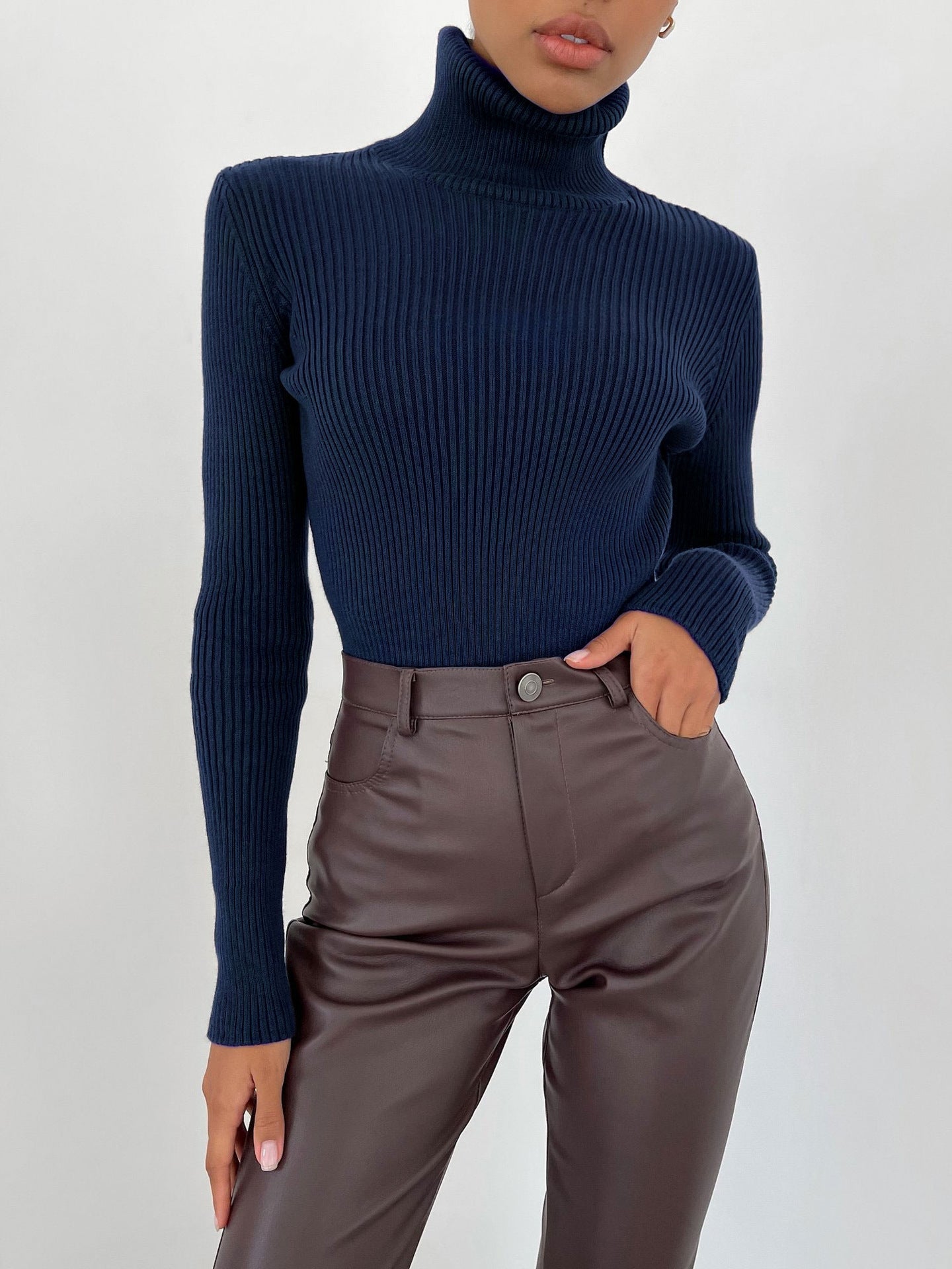 Damen Rollkragenpullover mit geripptem Design und lässigem Schnitt Amawinc