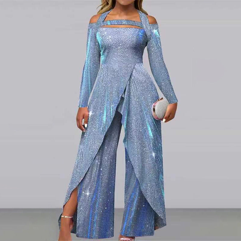Damen Glamouröses Funktionsjumpsuit mit schimmerndem Effekt und elegantem Design Amawinc