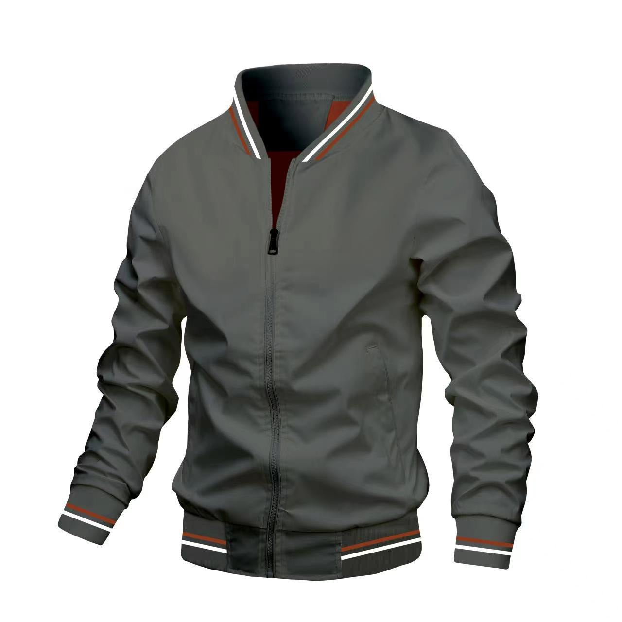 Veste Homme Décontractée Coupe Slim Col Debout Fermeture Éclair Devant Poignets Côtelés Style Bomber Léger