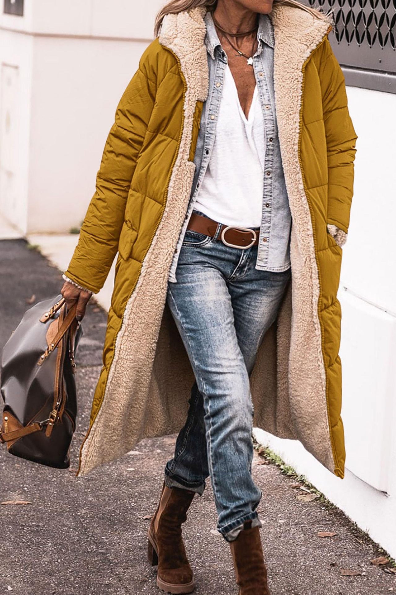 Damen Lange gefütterte Winterjacke mit luxuriösem Innenfutter Amawinc