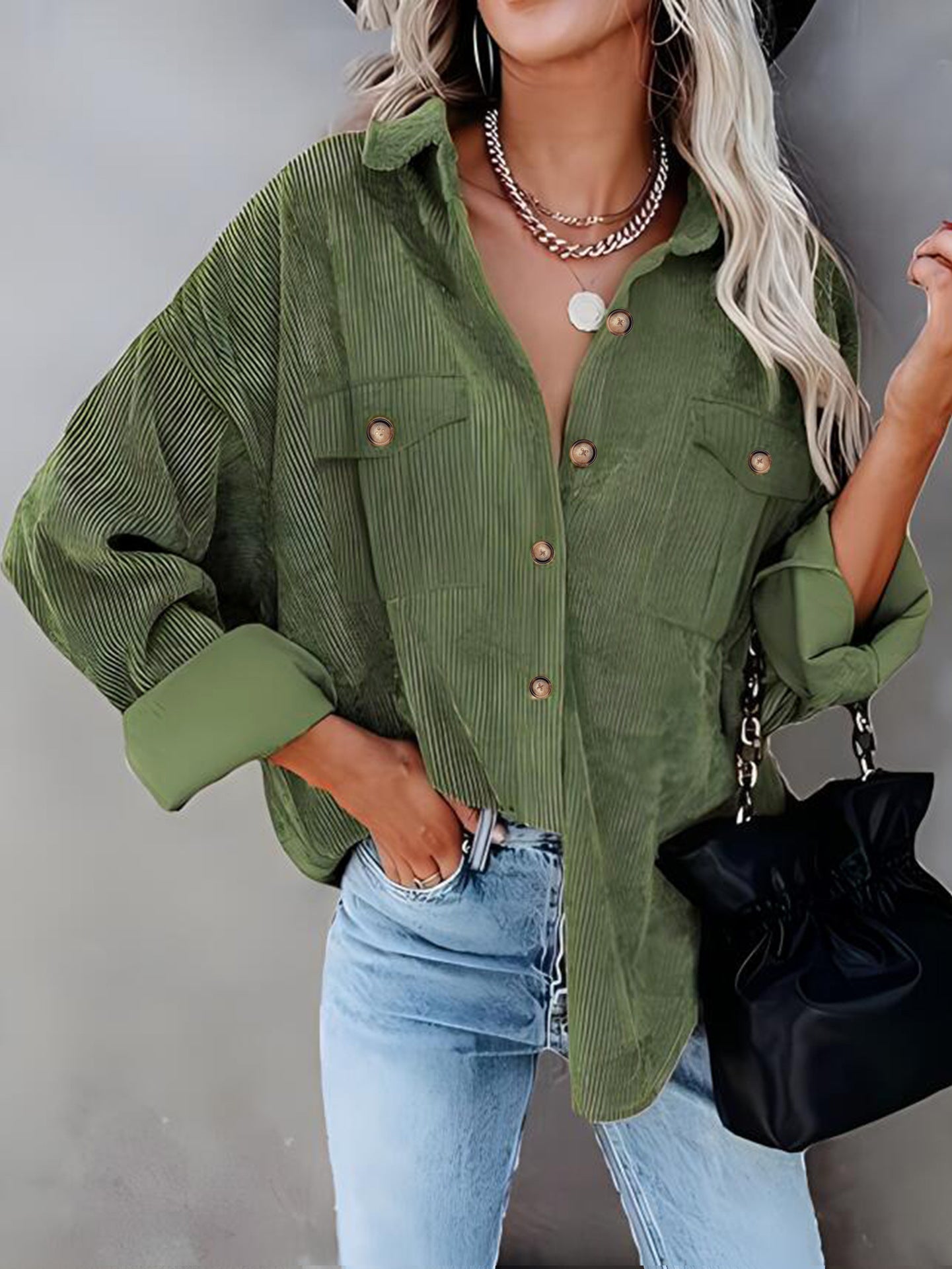 Damen Cordhemdjacke mit doppelter Brusttasche Amawinc