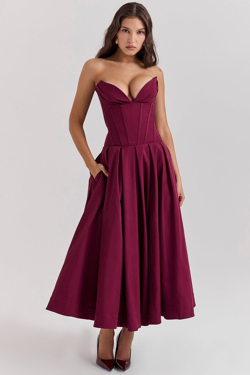 Damen Abendkleid mit taillierter Silhouette und A-linien Schnitt Amawinc